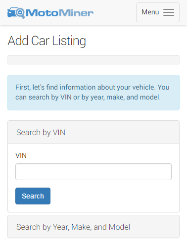 The process to add your car to MotoMiner's car search engine is quick and simple.